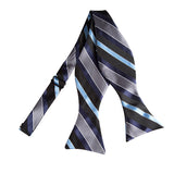 Navy, Steel Blue, Black and Charcoal Mulit Striped Woven Self Tie Bow Tie