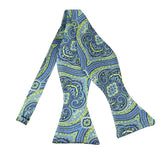 Self Tie Lime Green and Steel Blue Woven Paisley Bow Tie