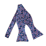 Steel Blue and Pink on Navy Floral Paisley Woven Self Tie Bow Tie