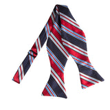 Red and Multi Blue Striped Woven Self Tie Bow Tie