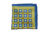 White, Blue and Gold Patterned Pocket Square